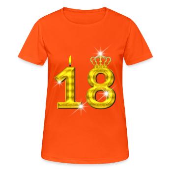 bougie d’anniversaire 18 - couronne - - or - T-shirt respirant Femme - orange néon - Devant - AI Model Female 172 dark (172cm)