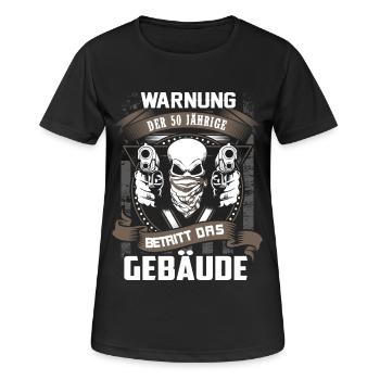 -50 ans, entrant dans le bâtiment - mise en garde - T-shirt respirant Femme - noir - Devant - AI Model Female 172 light (172cm)