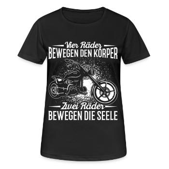 Motorrad - Chopper - Frauen T-Shirt atmungsaktiv - Schwarz - Vorne - AI Model Female 172 light (172cm)