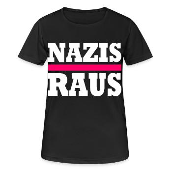 Nazis raus - Frauen T-Shirt atmungsaktiv - Schwarz - Vorne - AI Model Female 172 light (172cm)