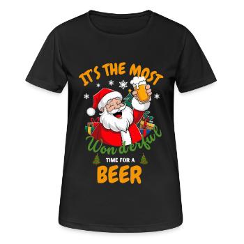 Funny Santa Claus Drinking Beer Christmas Party - Women's Breathable T-Shirt - black - Front - AI Model Female 172 light (172cm)