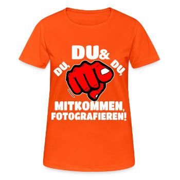 fotografieren - Frauen T-Shirt atmungsaktiv - Neonorange - Vorne - AI Model Female 172 dark (172cm)