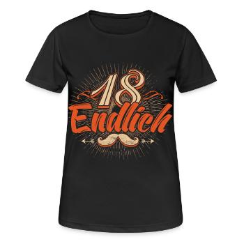 Endlich 18 Jahre alt original RAHMENLOS® - Frauen T-Shirt atmungsaktiv - Schwarz - Vorne - AI Model Female 172 light (172cm)