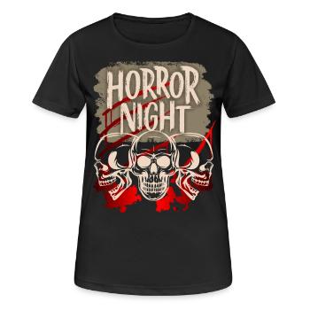 Horror Night, Spruch mit Totenkopf und Blut - Frauen T-Shirt atmungsaktiv - Schwarz - Vorne - AI Model Female 172 light (172cm)
