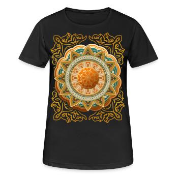 Gold-Mandala, 3d-Mandala, Vintage-Arabesque - Frauen T-Shirt atmungsaktiv - Schwarz - Vorne - AI Model Female 172 light (172cm)
