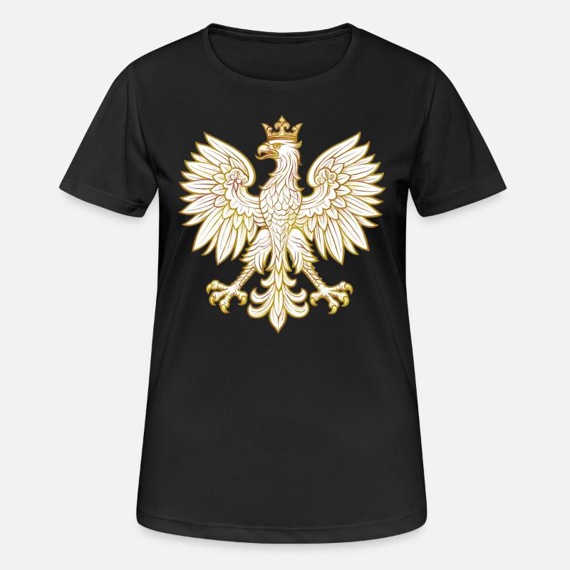 Pologne Polska Aigle drapeau drapeau Cadeau doré - T-shirt respirant Femme - noir