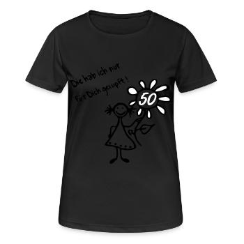 Geburtstag Birthday 50. - Strichmännchen Blume - Frauen T-Shirt atmungsaktiv - Schwarz - Vorne - AI Model Female 172 light (172cm)