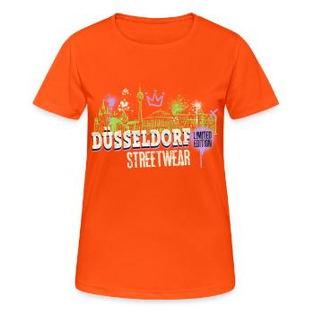 Dusseldorf Skyline City Germany Graffiti - Women's Breathable T-Shirt - neon orange - Front - AI Model Female 172 dark (172cm)