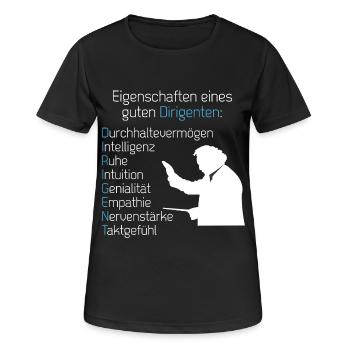 Eigenschaften Dirigent - Frauen T-Shirt atmungsaktiv - Schwarz - Vorne - AI Model Female 172 light (172cm)