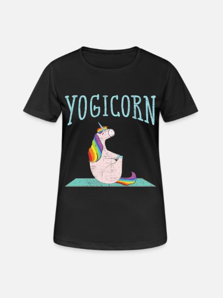 Yogicorn | Cool Yoga Unicorn On Mat - Frauen T-Shirt atmungsaktiv - Schwarz