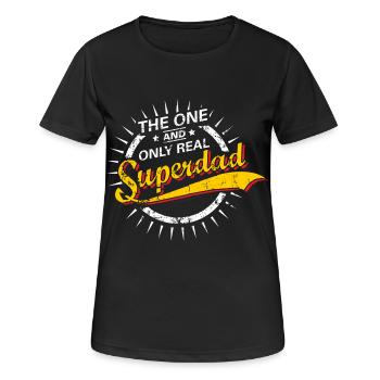The one and only real Superdad RAHMENLOS® - Frauen T-Shirt atmungsaktiv - Schwarz - Vorne - AI Model Female 172 light (172cm)
