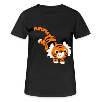 Süßer Springender Tiger von Cheerful Madness!! - Frauen T-Shirt atmungsaktiv - Schwarz - Vorne - AI Model Female 172 light (172cm)