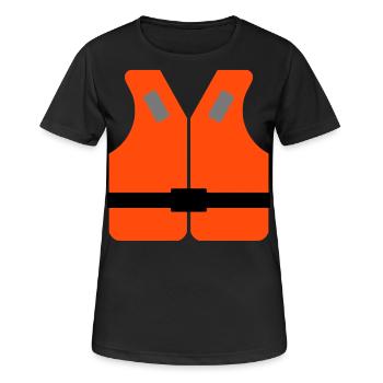 ★ Designfarben änderbar ★ Rettungsweste - Frauen T-Shirt atmungsaktiv - Schwarz - Vorne - AI Model Female 172 light (172cm)