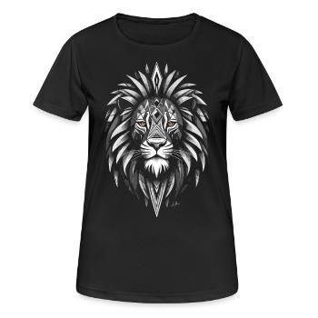 Schwarz-weißes Löwensymbol - Frauen T-Shirt atmungsaktiv - Schwarz - Vorne - AI Model Female 172 light (172cm)