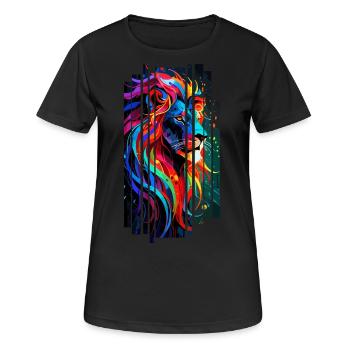 Mehrfarbiger geometrischer Löwe - Frauen T-Shirt atmungsaktiv - Schwarz - Vorne - AI Model Female 172 light (172cm)