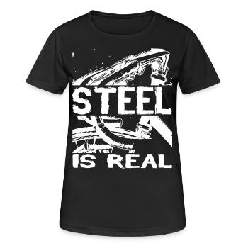 Rennrad Keirin Fixie. Stahl ist echt - Frauen T-Shirt atmungsaktiv - Schwarz - Vorne - AI Model Female 172 light (172cm)