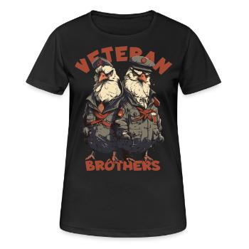 Cartoon Chicken: Rooster, Soldier, Veteran, Brothers - Women's Breathable T-Shirt - black - Front - AI Model Female 172 light (172cm)