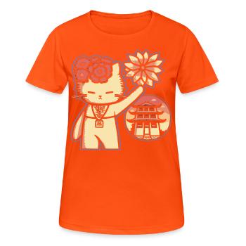 Chats de sanctuaire japonais: Fleurs Chat - T-shirt respirant Femme - orange néon - Devant - AI Model Female 172 dark (172cm)