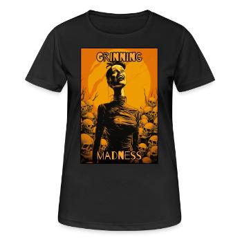 Grinsender Wahnsinn und eine makabre Frau - Frauen T-Shirt atmungsaktiv - Schwarz - Vorne - AI Model Female 172 light (172cm)