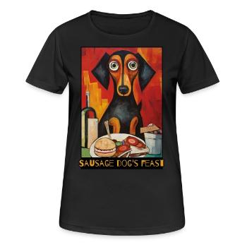 Ein Fest, ein Essen und ein Dackel - Frauen T-Shirt atmungsaktiv - Schwarz - Vorne - AI Model Female 172 light (172cm)