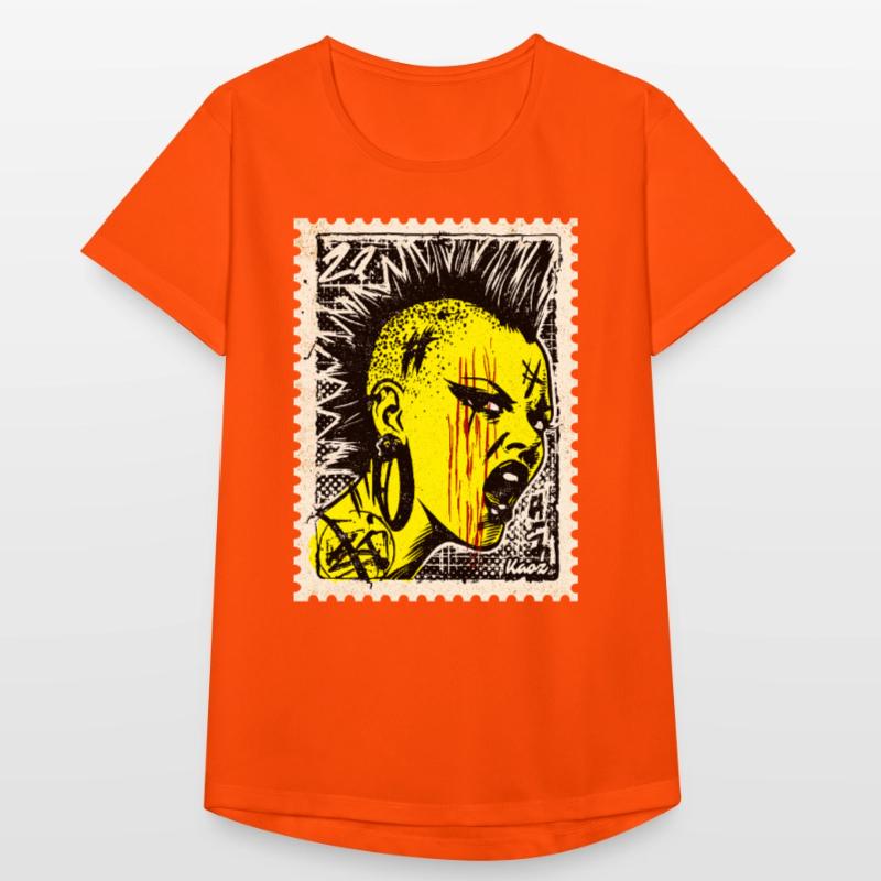 Femme punk sauvage avec mohawk et colère sur timbre-poste T-shirt respirant Femme