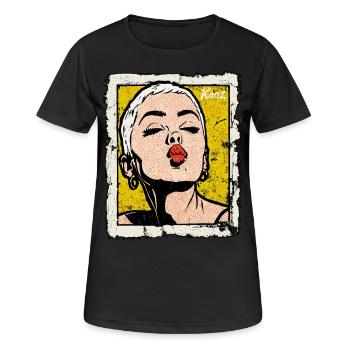 Buzzcut Punk Mädchen mit Kussmund im Pop-Art Stil - Frauen T-Shirt atmungsaktiv - Schwarz - Vorne - AI Model Female 172 light (172cm)