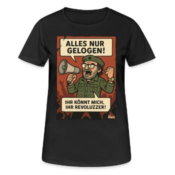 Alles nur gelogen! Revoluzzer-Parodie - Frauen T-Shirt atmungsaktiv - Schwarz - Vorne - AI Model Female 172 light (172cm)