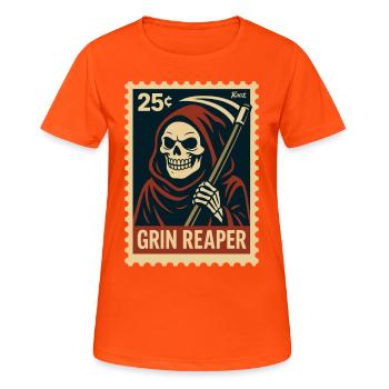 Der grinsende Sensenmann - Frauen T-Shirt atmungsaktiv - Neonorange - Vorne - AI Model Female 172 dark (172cm)