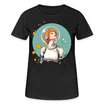 Astronautin mit rotem Haar im All - Frauen T-Shirt atmungsaktiv - Schwarz - Vorne - AI Model Female 172 light (172cm)