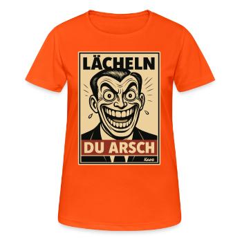 Lächeln du Arsch Sarkamsmus Comic im Retro Stil - Frauen T-Shirt atmungsaktiv - Neonorange - Vorne - AI Model Female 172 dark (172cm)