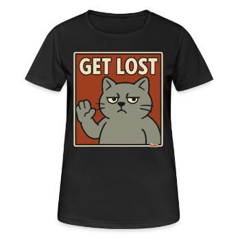 Chat agacé en disant : Sors - T-shirt respirant Femme - noir - Devant - AI Model Female 172 light (172cm)