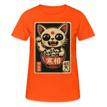 Dark Waving Cat with Skulls - Women's Breathable T-Shirt - neon orange - Front - AI Model Female 172 dark (172cm)
