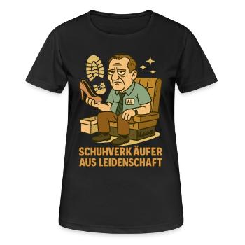 Schuhverkäufer Comicmotiv mit Al auf Sofa - Frauen T-Shirt atmungsaktiv - Schwarz - Vorne - AI Model Female 172 light (172cm)