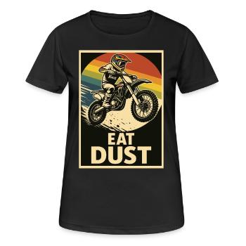 Motocross Fahrer mit Spruch Staub fressen - Frauen T-Shirt atmungsaktiv - Schwarz - Vorne - AI Model Female 172 light (172cm)