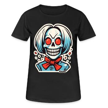 Grinsendes Skelett mit roter Schleife - Frauen T-Shirt atmungsaktiv - Schwarz - Vorne - AI Model Female 172 light (172cm)