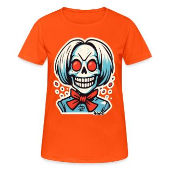 Grinsendes Skelett mit roter Schleife - Frauen T-Shirt atmungsaktiv - Neonorange - Vorne - AI Model Female 172 dark (172cm)