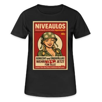 Comicfrau mit Helm im Magazin-Stil - Frauen T-Shirt atmungsaktiv - Schwarz - Vorne - AI Model Female 172 light (172cm)