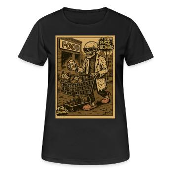 Skelett mit Einkaufswagen und Getränk - Frauen T-Shirt atmungsaktiv - Schwarz - Vorne - AI Model Female 172 light (172cm)