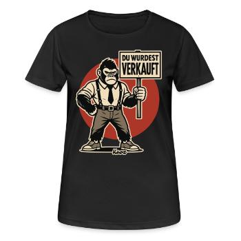 Gorille en colère avec pancarte « Vous avez été vendu » - T-shirt respirant Femme - noir - Devant - AI Model Female 172 light (172cm)