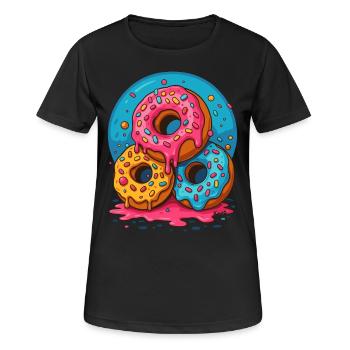 Drei bunte Donuts mit Glasur und Streuseln - Frauen T-Shirt atmungsaktiv - Schwarz - Vorne - AI Model Female 172 light (172cm)