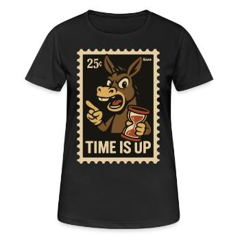 Esel mit Sanduhr auf Postkarte - Frauen T-Shirt atmungsaktiv - Schwarz - Vorne - AI Model Female 172 light (172cm)