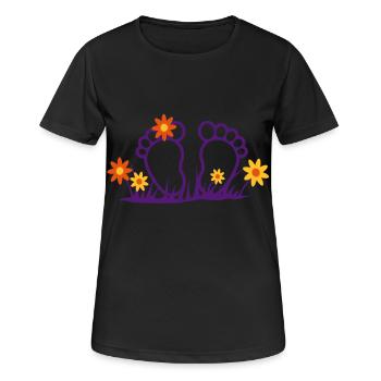 Zehen mit Blumen, Flower Power - Frauen T-Shirt atmungsaktiv - Schwarz - Vorne - AI Model Female 172 light (172cm)