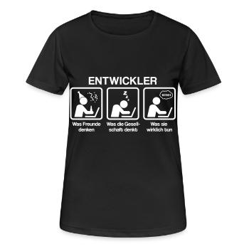 Entwickler - What my friends think I do - Frauen T-Shirt atmungsaktiv - Schwarz - Vorne - AI Model Female 172 light (172cm)