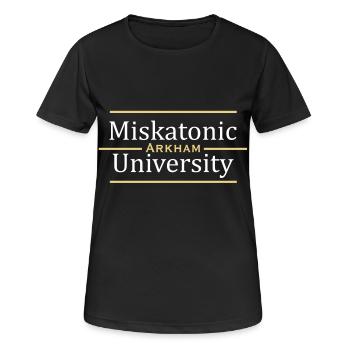 MJKv1: Miskatonic University - Arkham - Frauen T-Shirt atmungsaktiv - Schwarz - Vorne - AI Model Female 172 light (172cm)