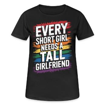 Short Girl Tall Girlfriend – Pride Saying - Women's Breathable T-Shirt - black - Front - AI Model Female 172 light (172cm)