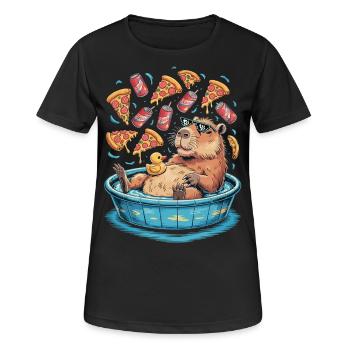 Capybara chill zone - pizza, soda, relaxation - Women's Breathable T-Shirt - black - Front - AI Model Female 172 light (172cm)