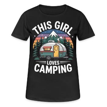 Diese Frau liebt Camping - Frauen T-Shirt atmungsaktiv - Schwarz - Vorne - AI Model Female 172 light (172cm)