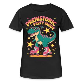 Dino auf Rollschuhen im Urzeit-Party-Modus - Frauen T-Shirt atmungsaktiv - Schwarz - Vorne - AI Model Female 172 light (172cm)