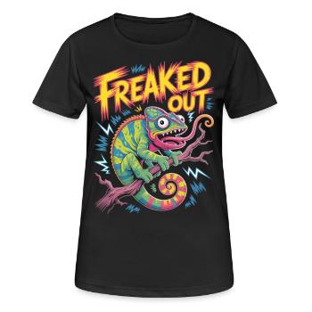 Freaked Out Chamäleon Shirt - Frauen T-Shirt atmungsaktiv - Schwarz - Vorne - AI Model Female 172 light (172cm)