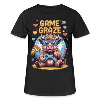 Pixel Gamer Kuh Shirt - Frauen T-Shirt atmungsaktiv - Schwarz - Vorne - AI Model Female 172 light (172cm)